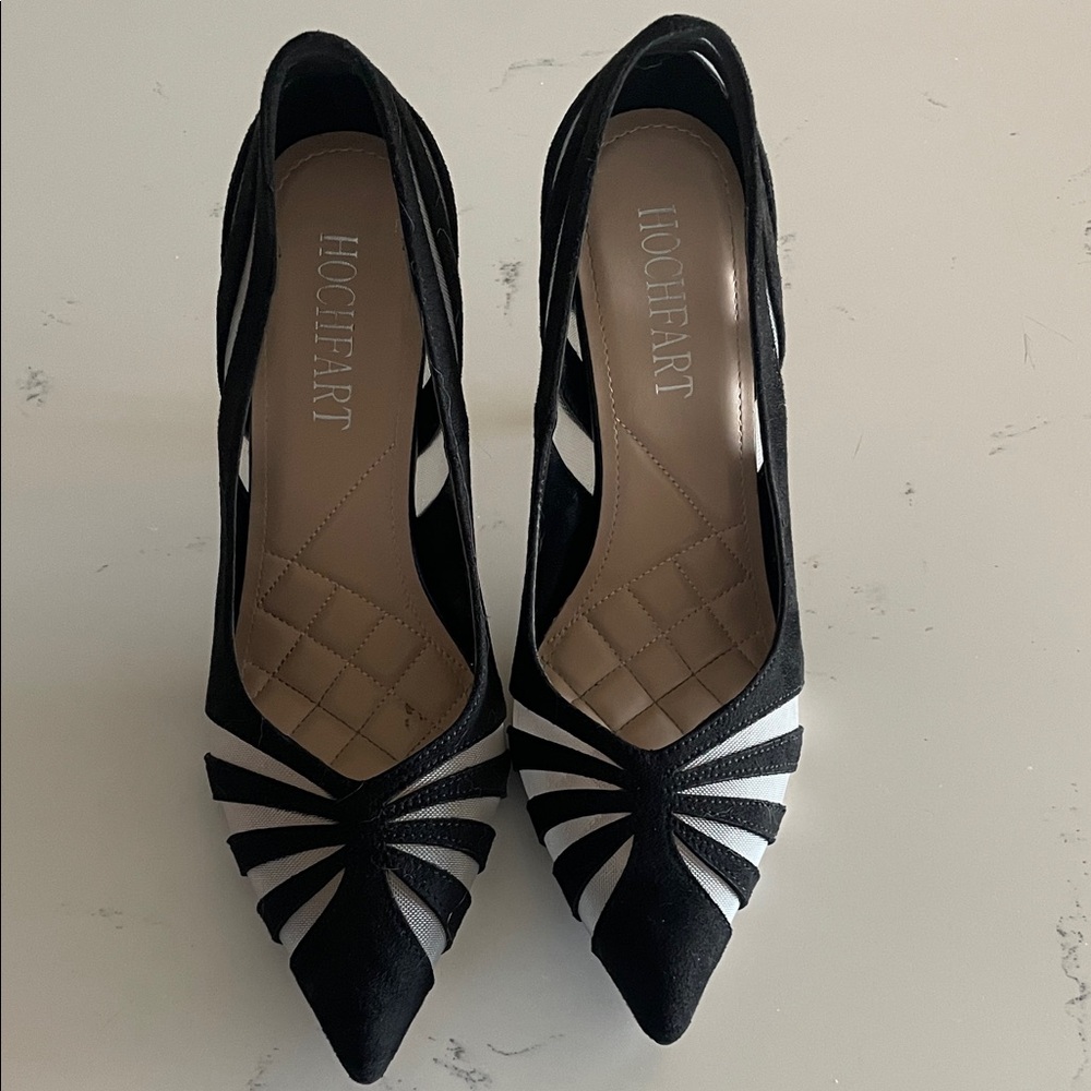 Black & sheer Pointed Toe Women's Heels
